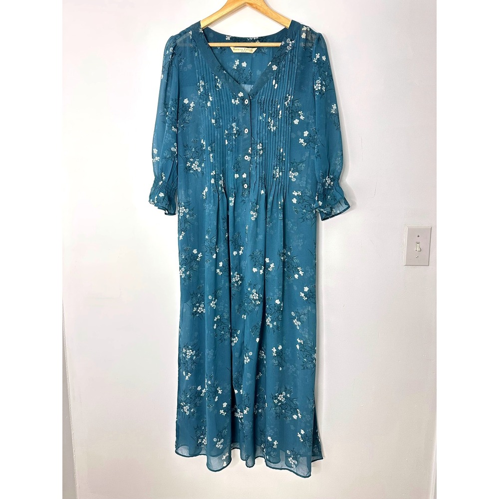 Wayward Fancies eShakti Floral Maxi Dress‎ Size L 12 Button Front Blue